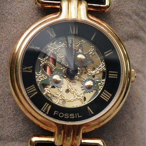 SOLD! Vintage Fossil PC-9528 "Machine" Black/Gold Ladies Watch